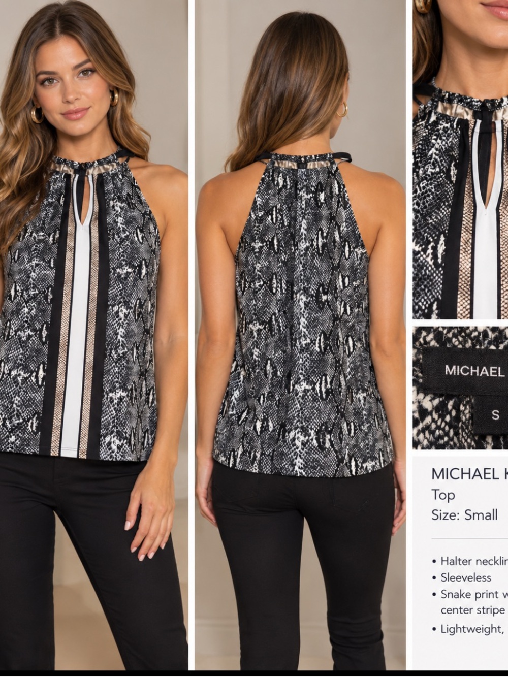 Michael Kors Black & White Snake-Print A-Line Skirt with Center Stripe